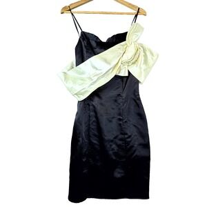 Vintage Gunne Sax Jessica McClintock Dress Womens 9/10 Black Satin Bow Cocktail